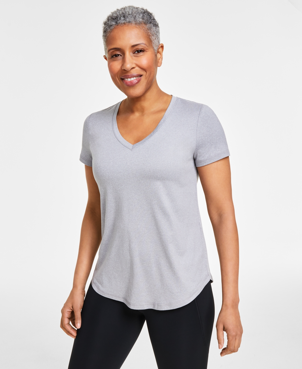 Id Ideology Women's V-neck Performance T-shirt, Created For Macy's In Storm Grey