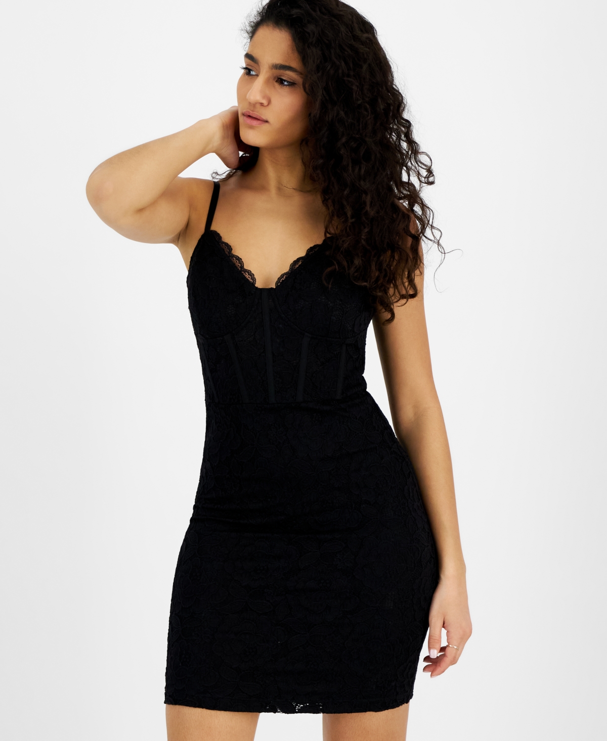 Shop Guess Women's Candace Lace V-neck Corset Dress In Jet Black
