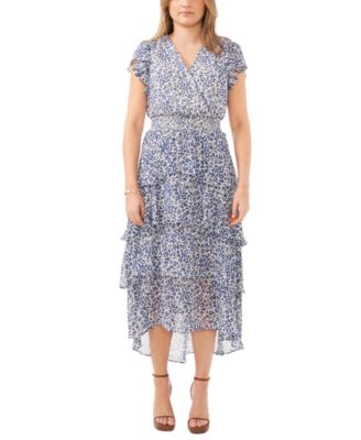MSK - Women's Floral-Print Flutter-Sleeve Tiered Dress