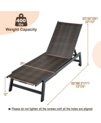 Patio PE Rattan Chaise Lounge with 5-Level Backrest and Wheels