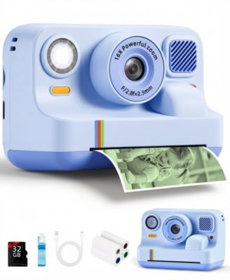 Kids Instant Print Camera 48MP with 16X Zoom, 1080P HD Video, Bluetooth, Dual Lens, 32GB Card & 4 Print Rolls