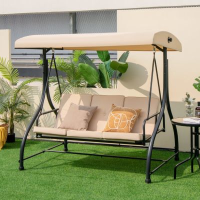 3 Seat Outdoor Porch Swing with Adjustable Canopy