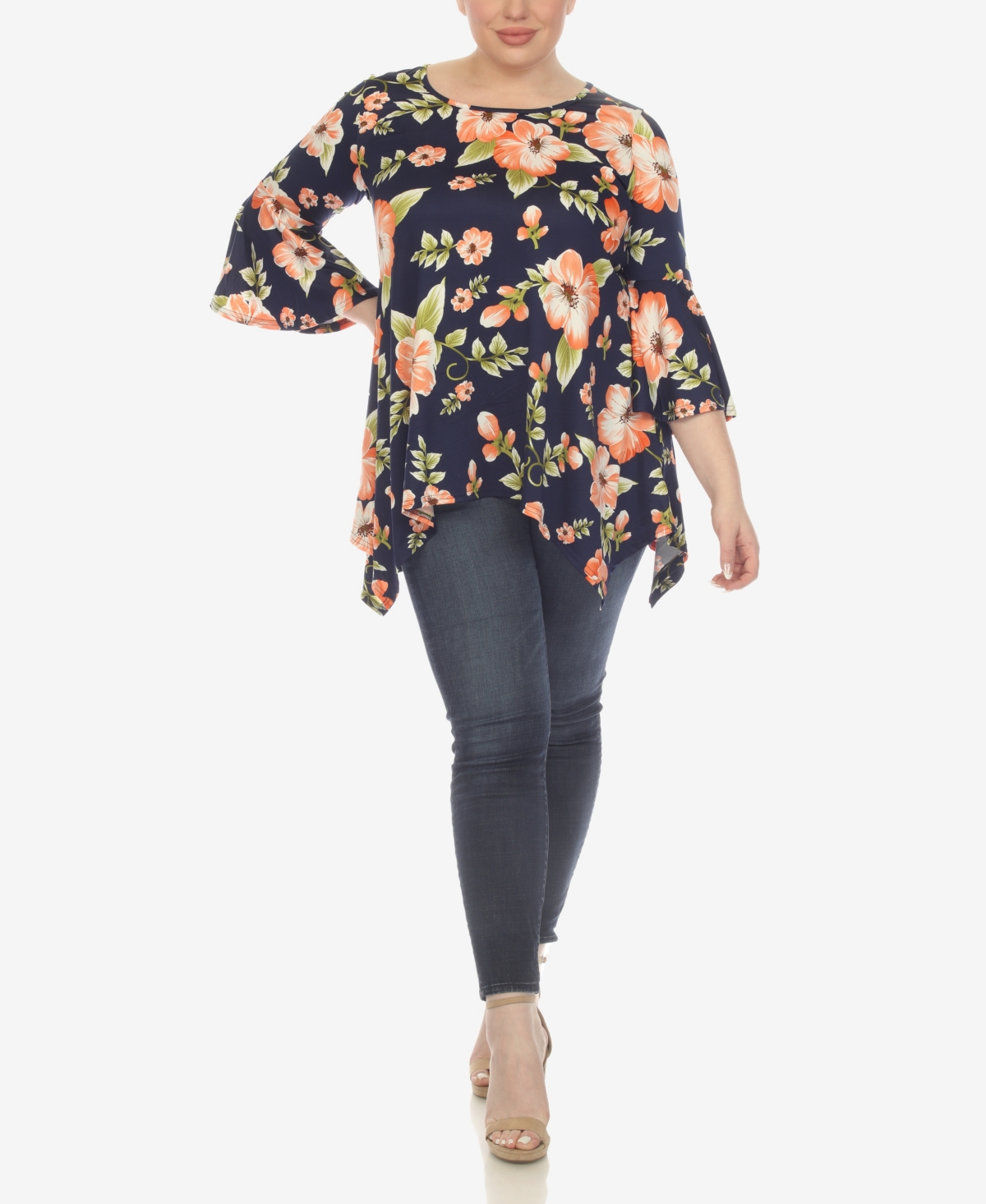 White Mark Plus Size Blanche Tunic Top In Peach Flower