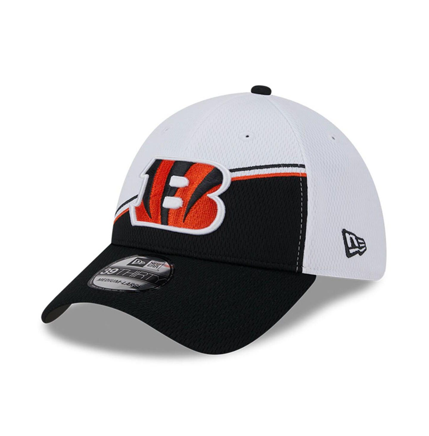 Мужская кепка New Era White, Black Cincinnati Bengals 2023 Sideline 39THIRTY Flex Hat — фото 4