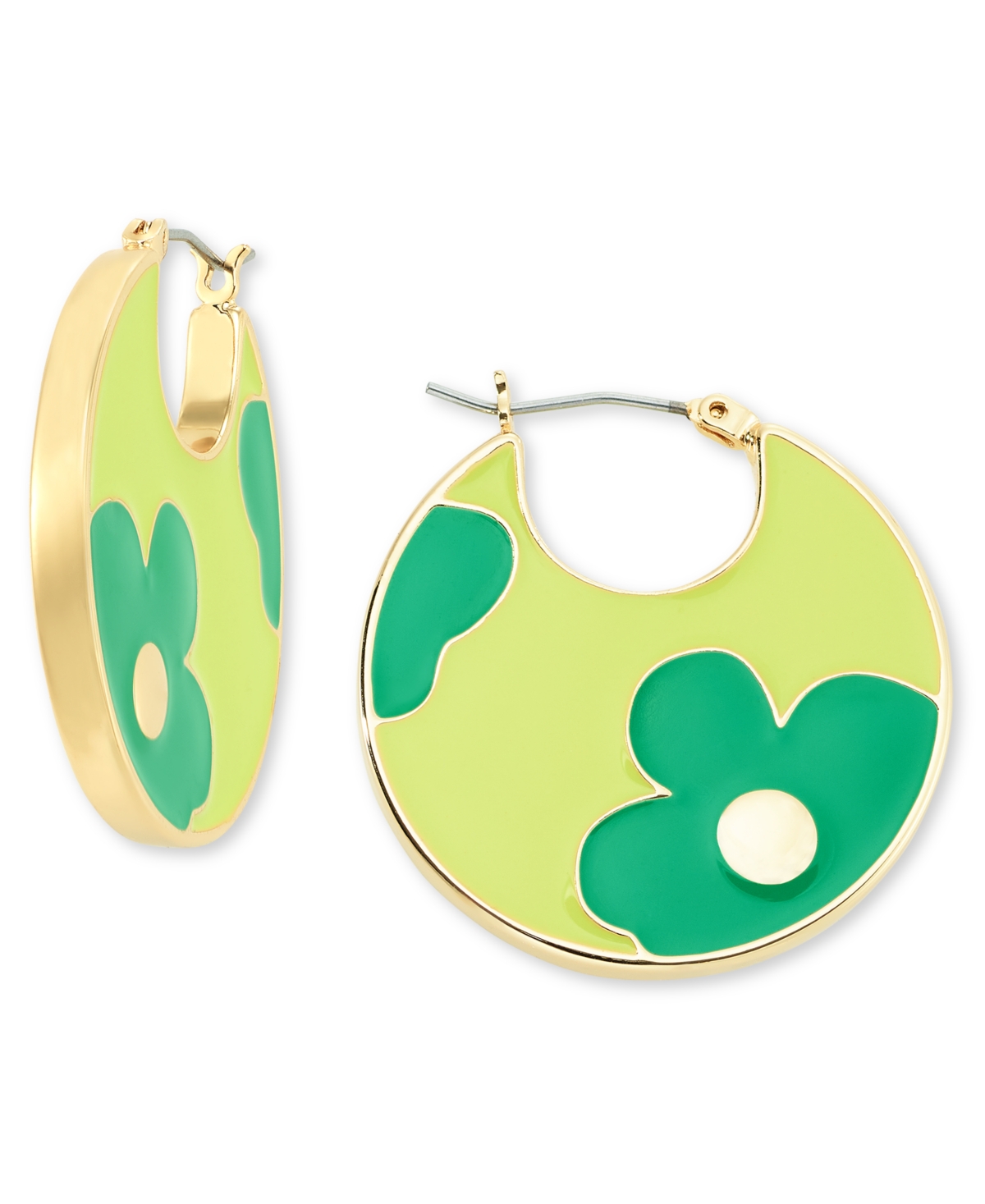 Gold-Tone Floral Enamel Round Drop Earrings, Created for Macy's - Green