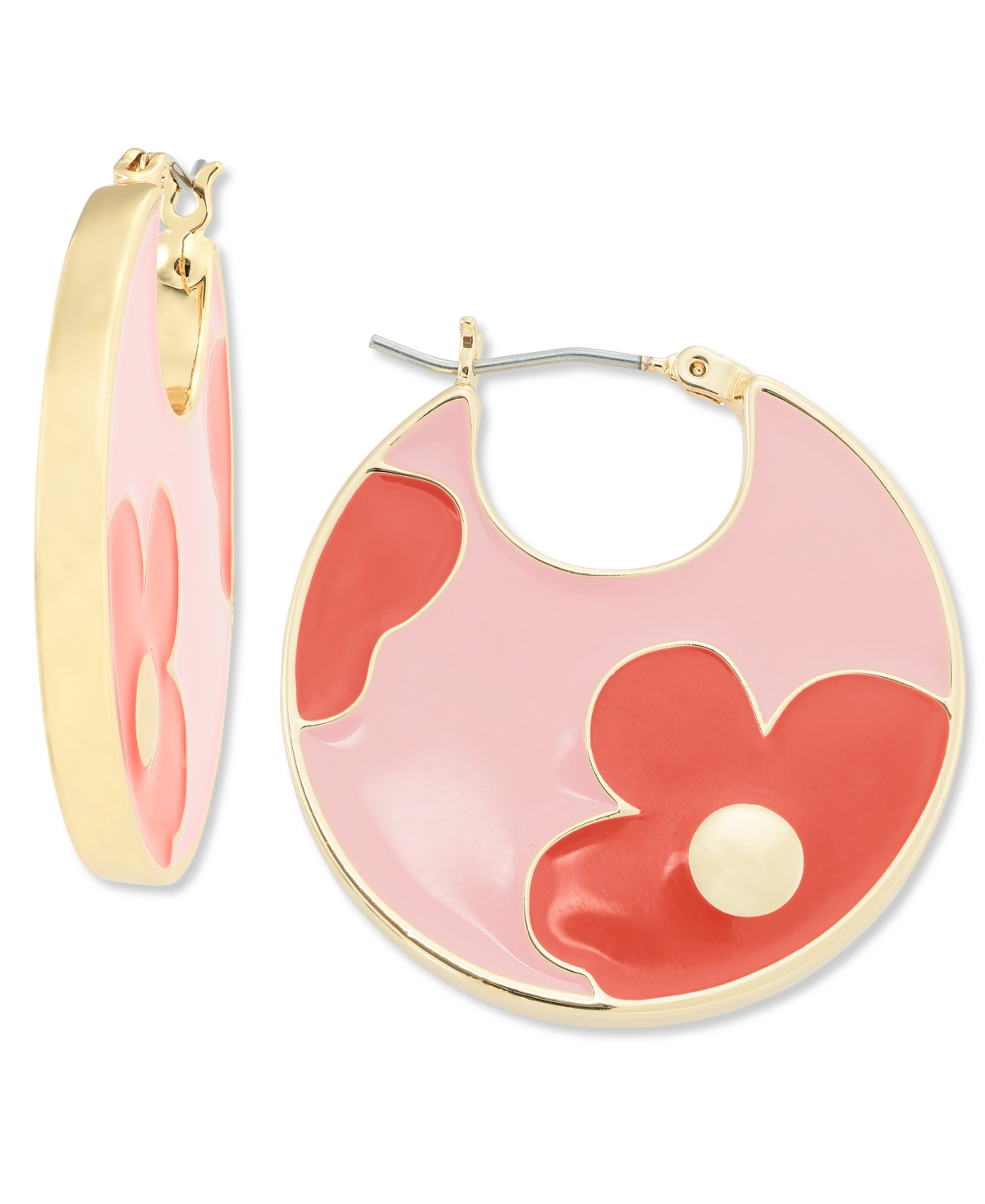 Gold-Tone Floral Enamel Round Drop Earrings, Created for Macy's - Green