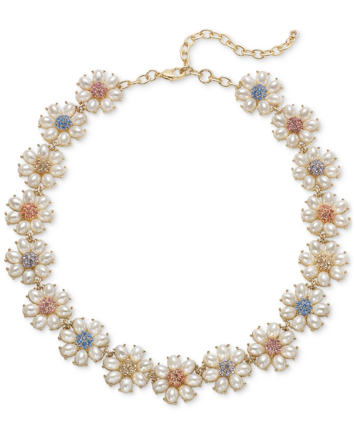 Gold-Tone Color Pave & Imitation Pearl Flower All-Around Collar Necklace, 17" + 3" extender, Created for Macy's - Multi