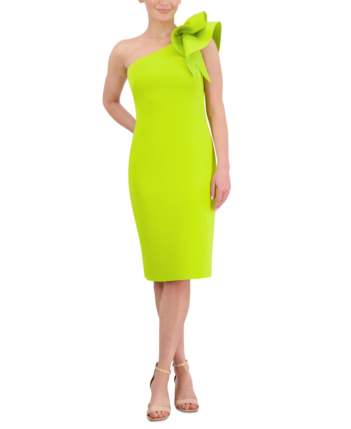 One-Shoulder Bodycon Cocktail Dress - Lime