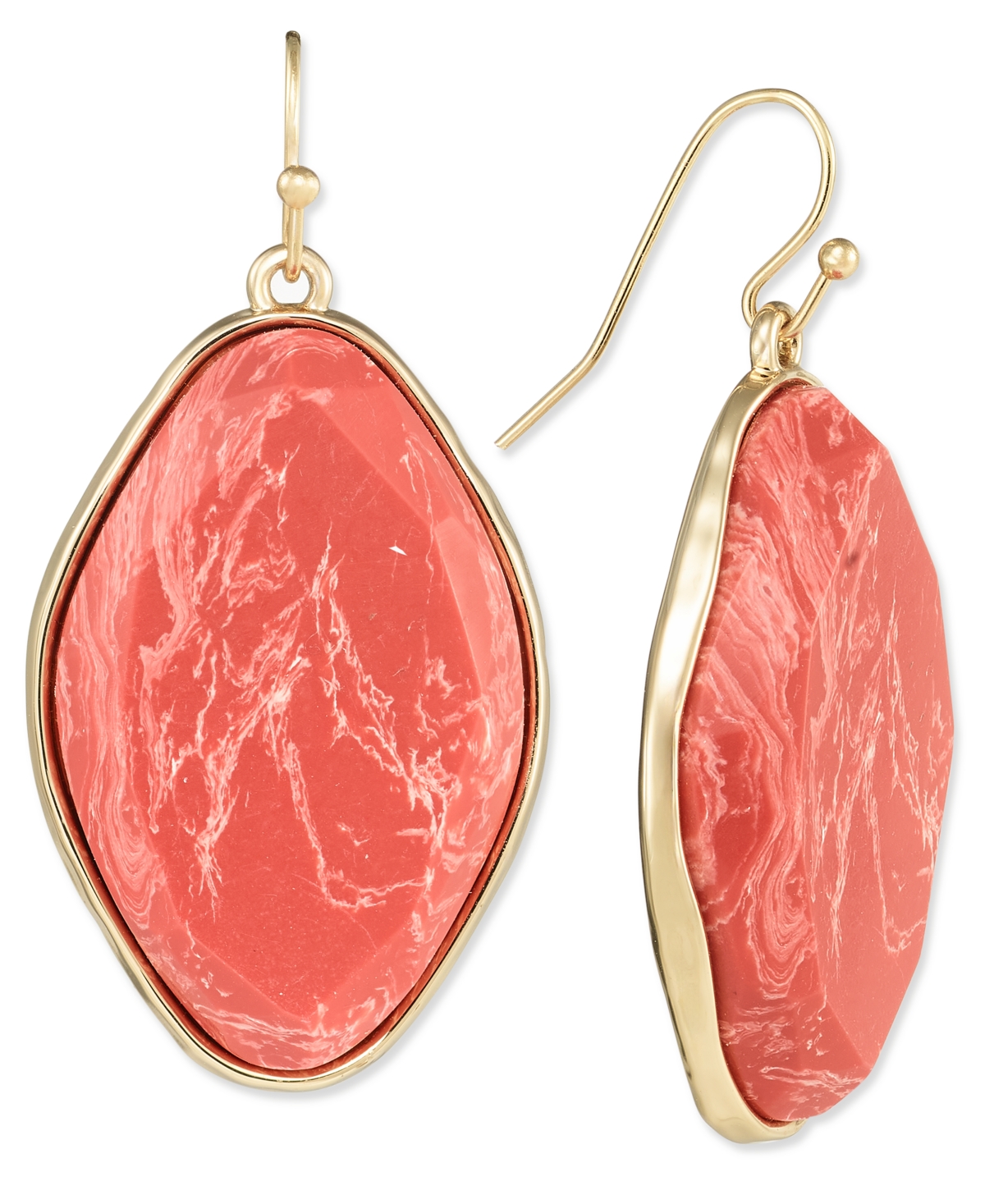 Gold-Tone Oval Color Stone Drop Earrings, Created for Macy's - Coral