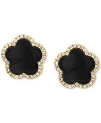 EFFY&reg; Onyx & Diamond (1/5 ct. t.w.) Flower Halo Stud Earrings in 14k Gold