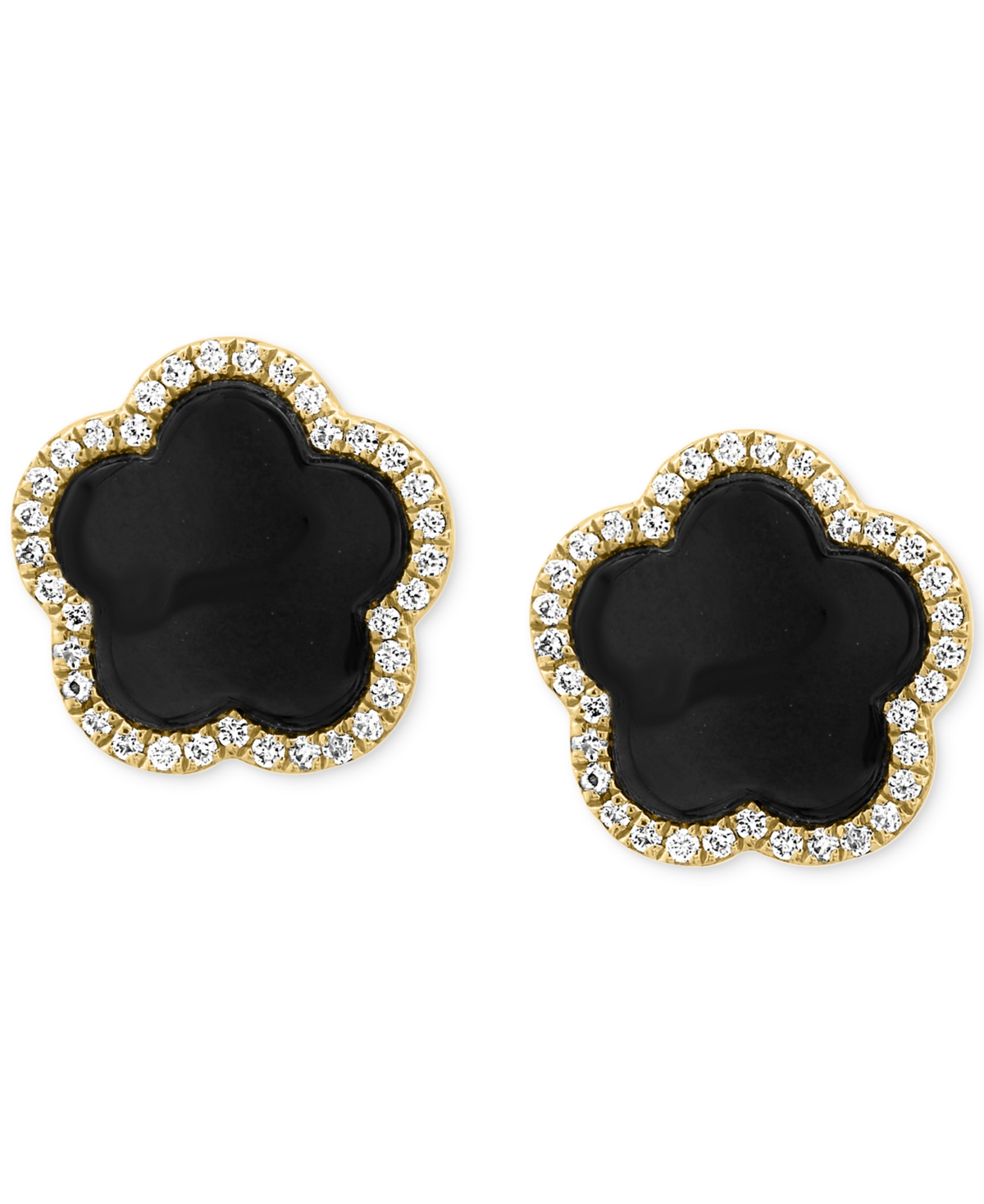 Shop Effy Collection Effy Onyx & Diamond (1/5 Ct. T.w.) Flower Halo Stud Earrings In 14k Gold In Yellow Gold