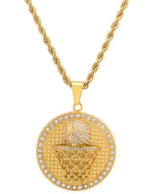 Men's 18k Gold-Plated Stainless Steel Simulated Diamond Basketball 24" Pendant Necklace
