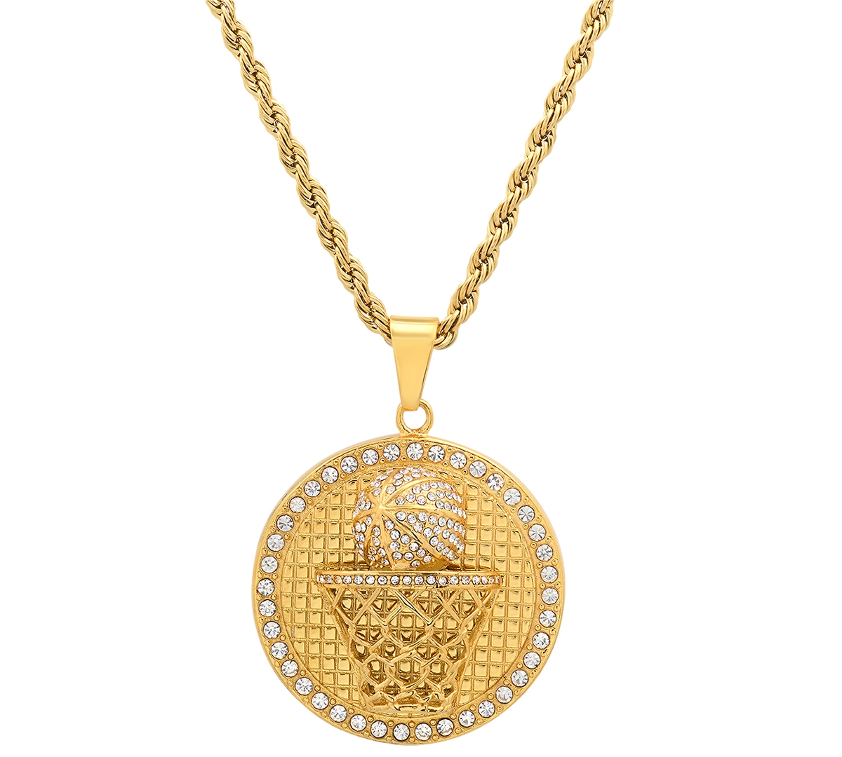 Shop Steeltime Men's 18k Gold-plated Stainless Steel Simulated Diamond Basketball 24" Pendant Necklace