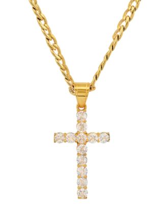 Men's Stainless Steel Crystal Cross 24" Pendant Necklace
