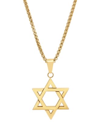 STEELTIME - Men's 18k Gold-Plated Stainless Steel Star of David 24" Pendant Necklace