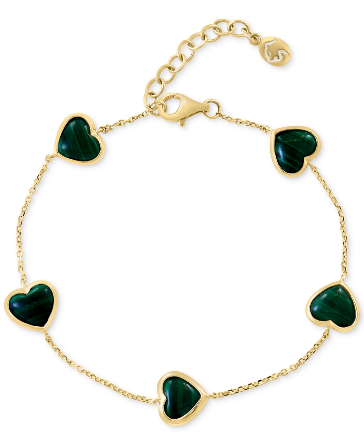 Shop Effy Collection Effy Malachite Heart Station Chain Link Bracelet In 14k Gold In Yellow Gold