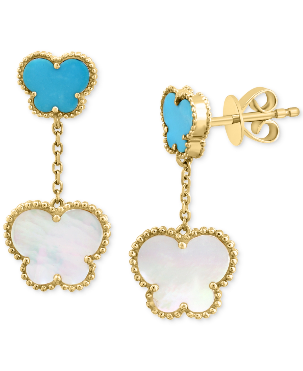 Effy Collection Effy Mother Of Pearl & Turquoise Butterfly Drop Earrings In 14k Gold In Yellow Gold