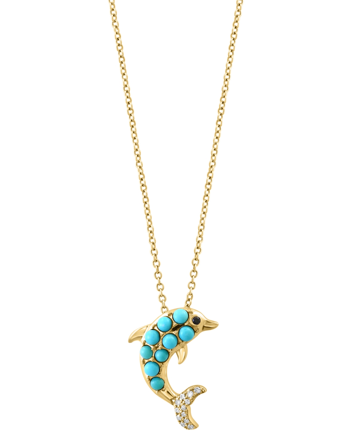 Effy Collection Effy Turquoise & Diamond (1/20 Ct. T.w.) Dolphin 18" Pendant Necklace In 14k Gold In Yellow Gold