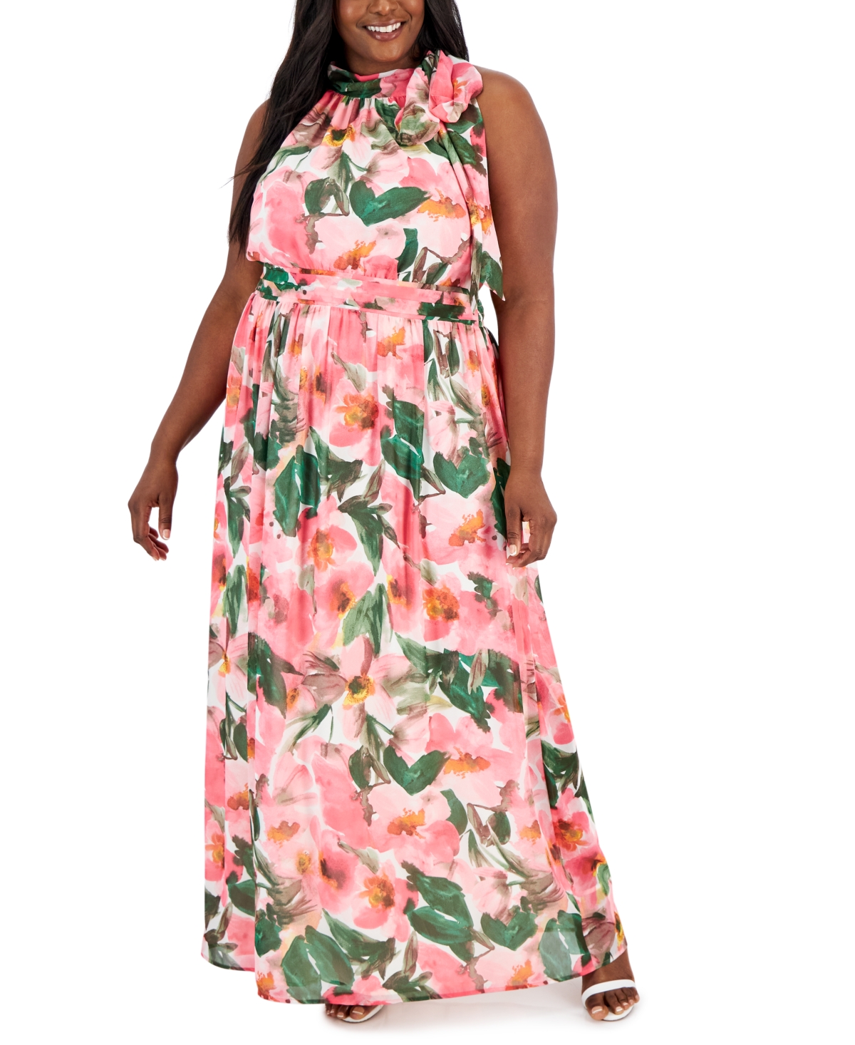 Shop Anne Klein Plus Size Floral-print Maxi Dress In Camelia Multi