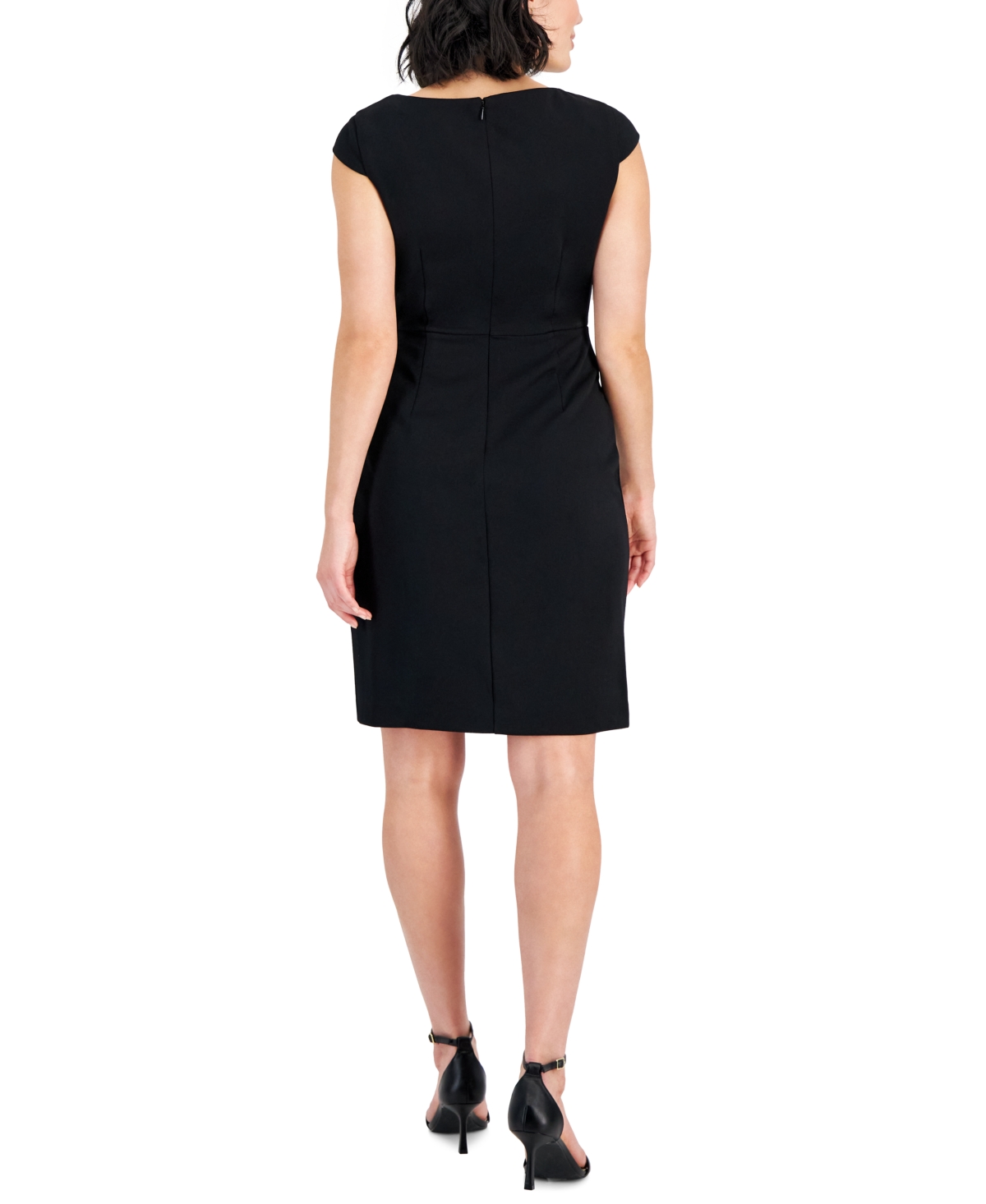 Shop Tahari Petite Asymmetric-neck Zip-skirt Sheath Dress In Black