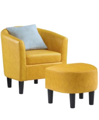 26.25" Faux Leather Churchill Accent Chair with Ottoman