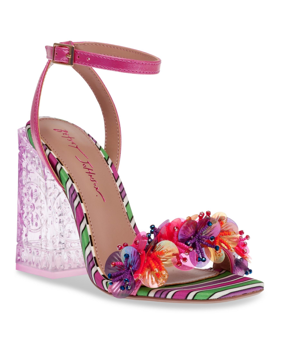 Shop Betsey Johnson Women's Quinta Vinyl Block-heel Dress Sandals In Pink Multi