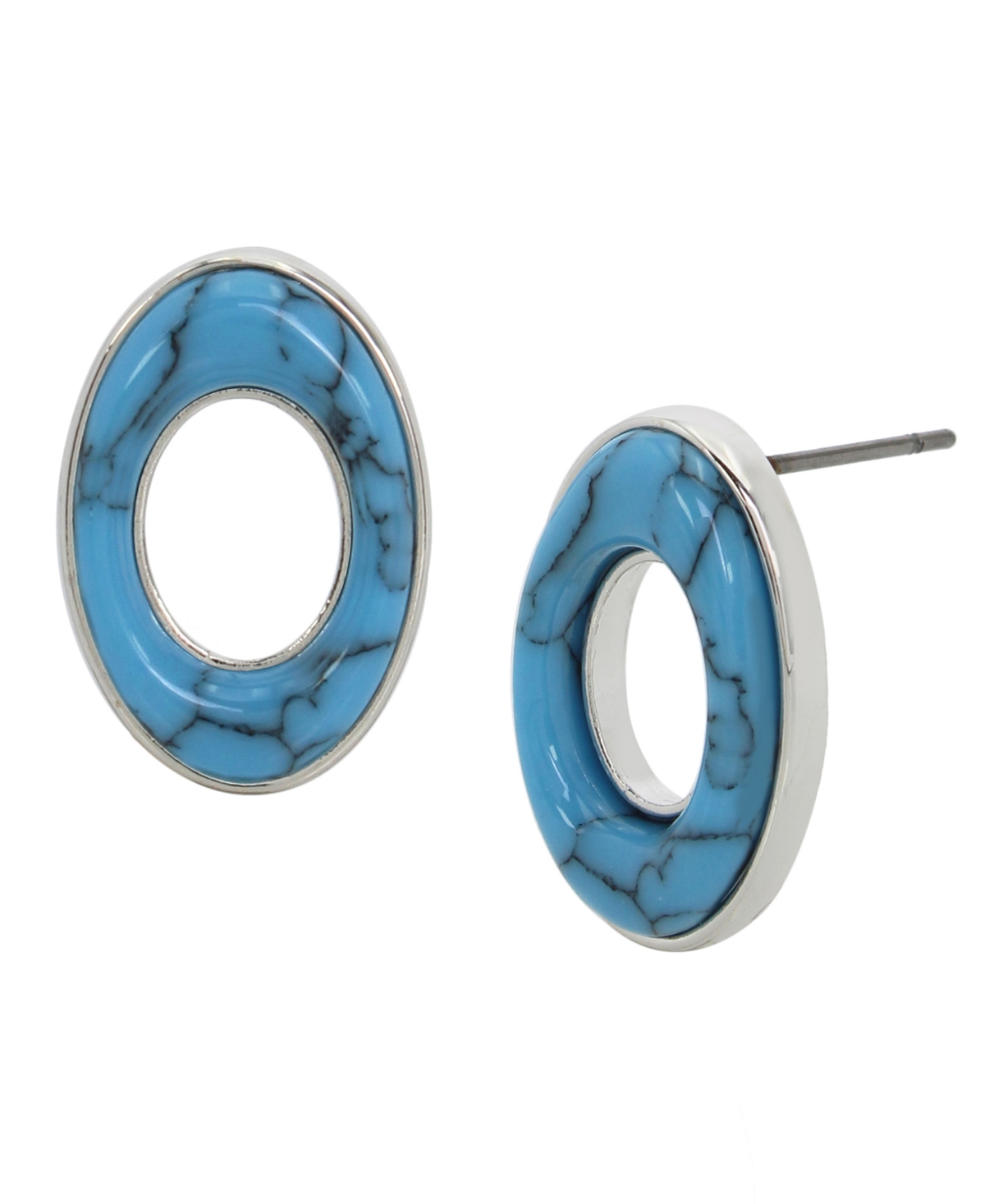 Semi-Precious Turquoise Oval Stud Earrings - Turquoise, Silver