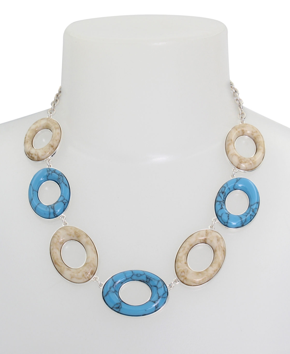Robert Lee Morris Soho Semi-Precious Mixed Stone Oval Bib Necklace - Silver