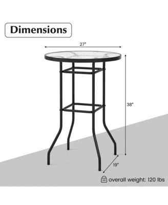 38'' Patio Round Counter Height Bar Table withTempered Glass Tabletop Poolside