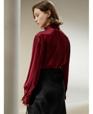 Women's Asymmetrical Embellished Pleats Silk Shirt