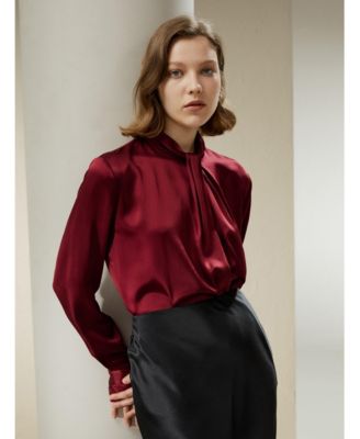 Women's Asymmetrical Embellished Pleats Silk Shirt