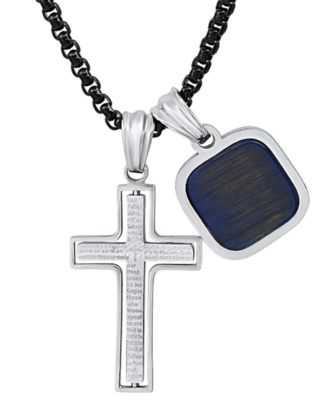 Men's Silver-Tone Lords Prayer Cross & Square Pendant Necklace, 24"