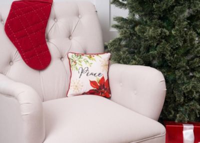Peace Poinsettia Small/Petite Christmas Accent Pillow, 10" x 10"