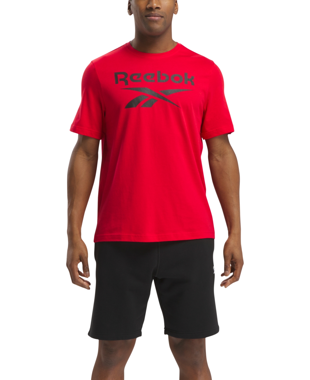 Shop Reebok Men's Identity Stacked Logo T-shirt In Vector Red,black