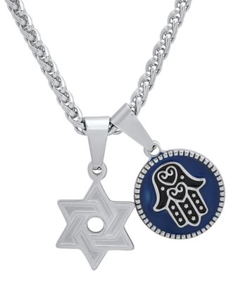 Men's 18K Gold Plated Star of David & Hamsa Round Pendant Necklace, 24"