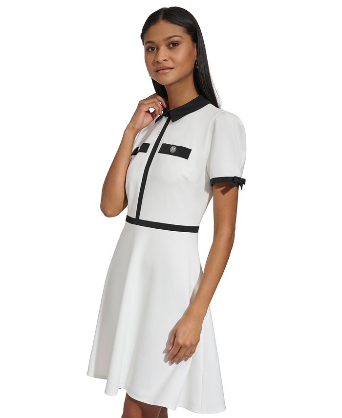 KARL LAGERFELD Women's A-Line Scuba Crepe Dress – Short Sleeve, Crew Neck With Bow, Casual & Travel Ready - View #6