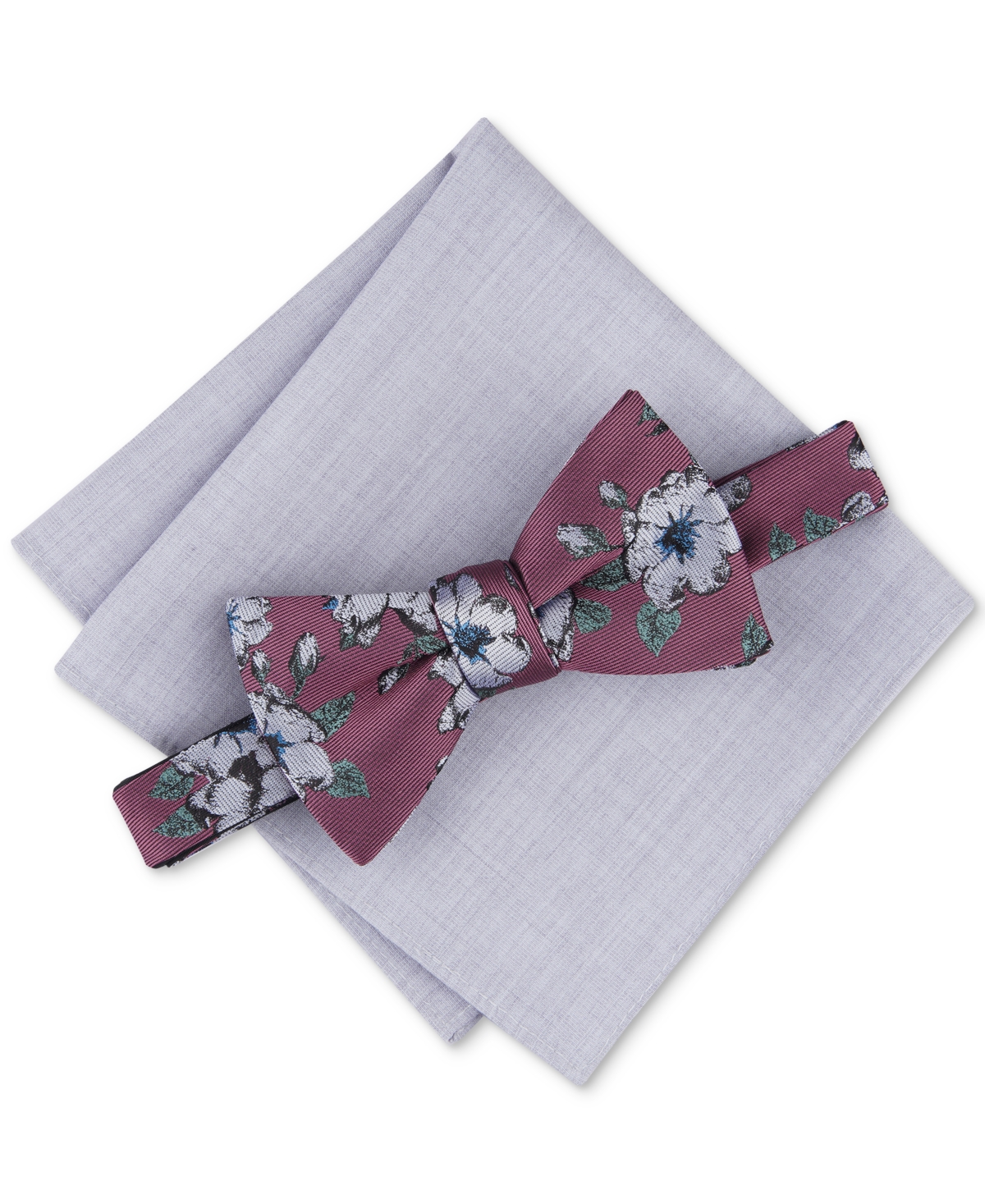 Shop Bar Iii Men's Sondley Floral Bow Tie & Soli Pocket Square Set, Created For Macy's In Red
