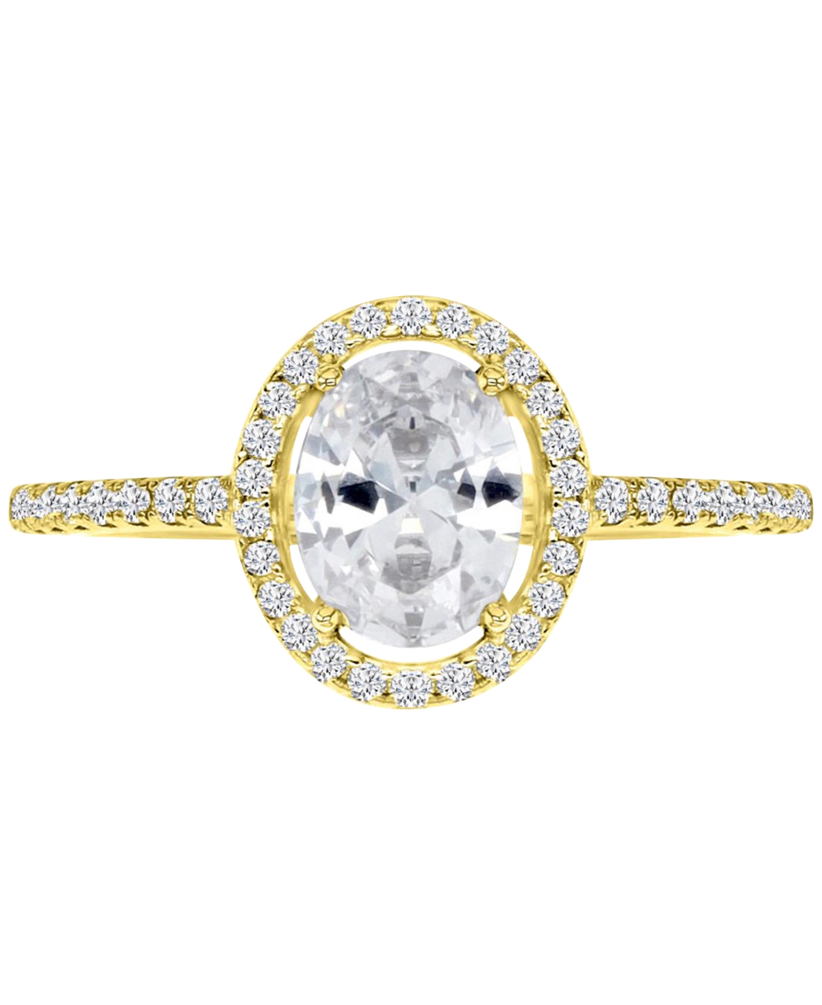 Shop Macy's Cubic Zirconia Oval Halo Engagement Ring In 14k Gold-plated Sterling Silver