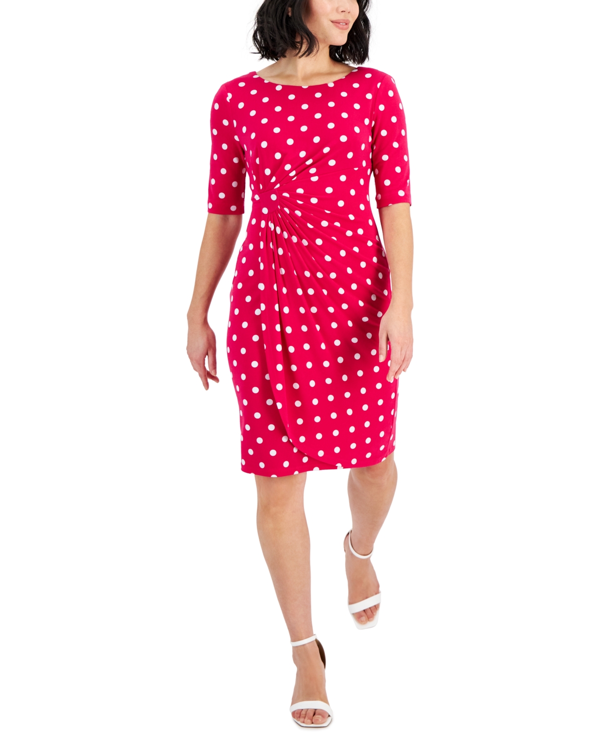 Connected Petite Dot-print Side-tab Sheath Dress In New Fus