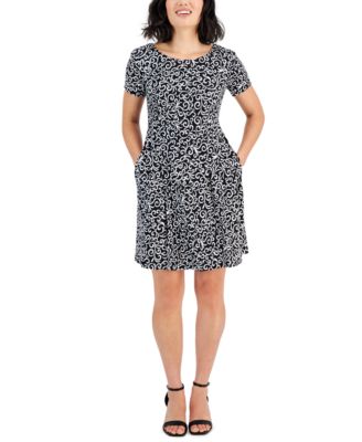 round neck fit and flare dress TERANI 261C6519 Dress Round Neck Tweed & Chiffon Fit & Flare Dress with Collar