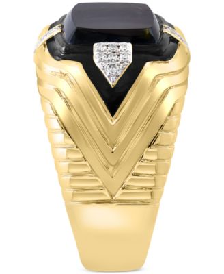 EFFY&reg; Men's Onyx & Diamond (1/10 ct. t.w.) Ring in Gold-Plated Sterling Silver