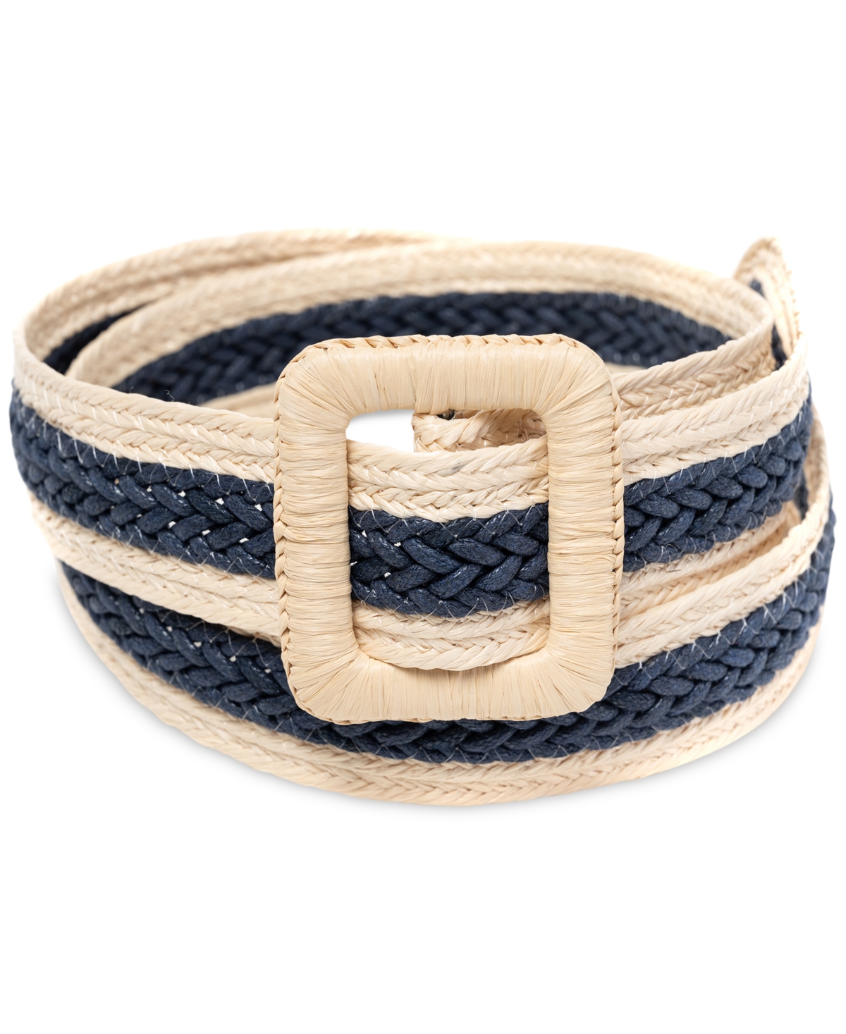 Women's Straw Wrapped-Buckle Belt, Created for Macy's - Navy