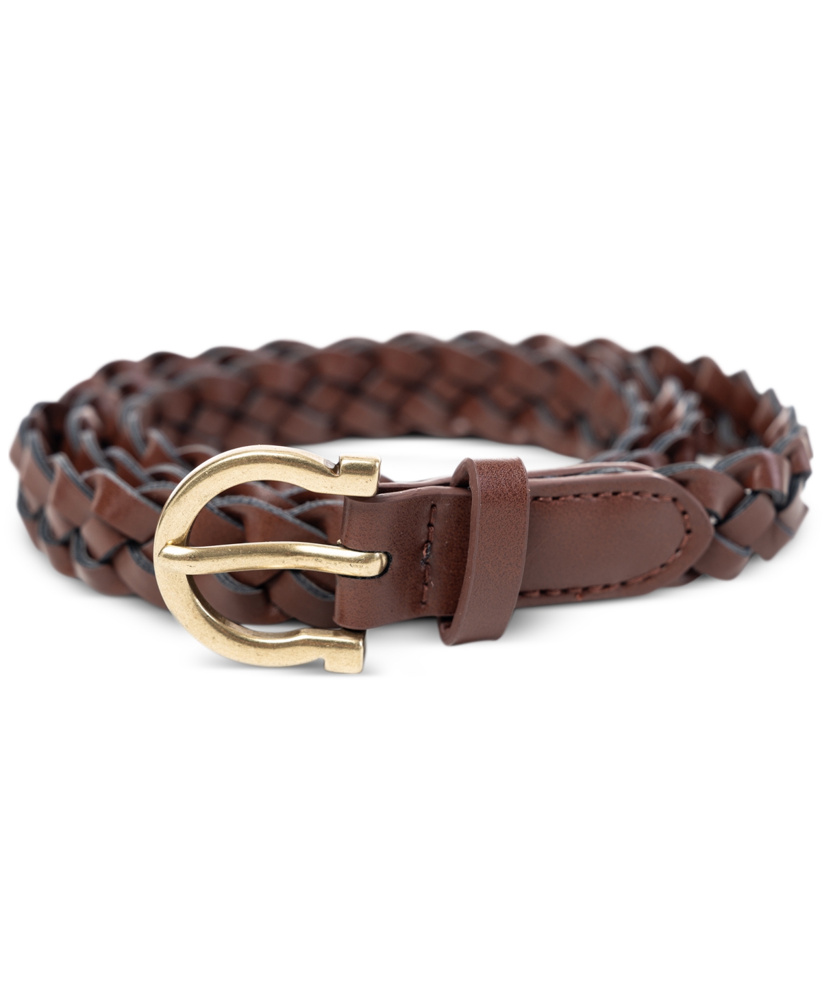 Style & Co Women's Braided Faux-leather Belt, Created For Macy's In Brown