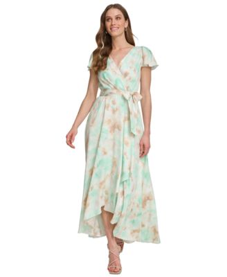 DKNY - Women's Printed Faux-Wrap Gown