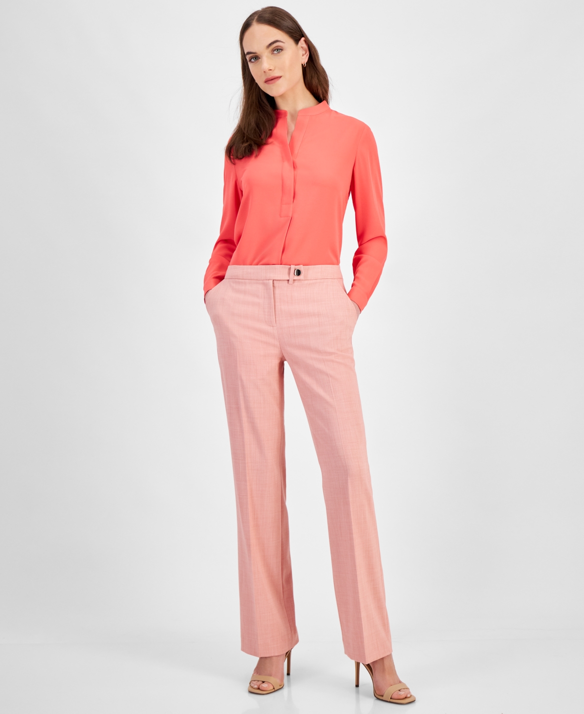 Shop Anne Klein Women's Twill Extended-tab Mid Rise Pants In Red Pear,b