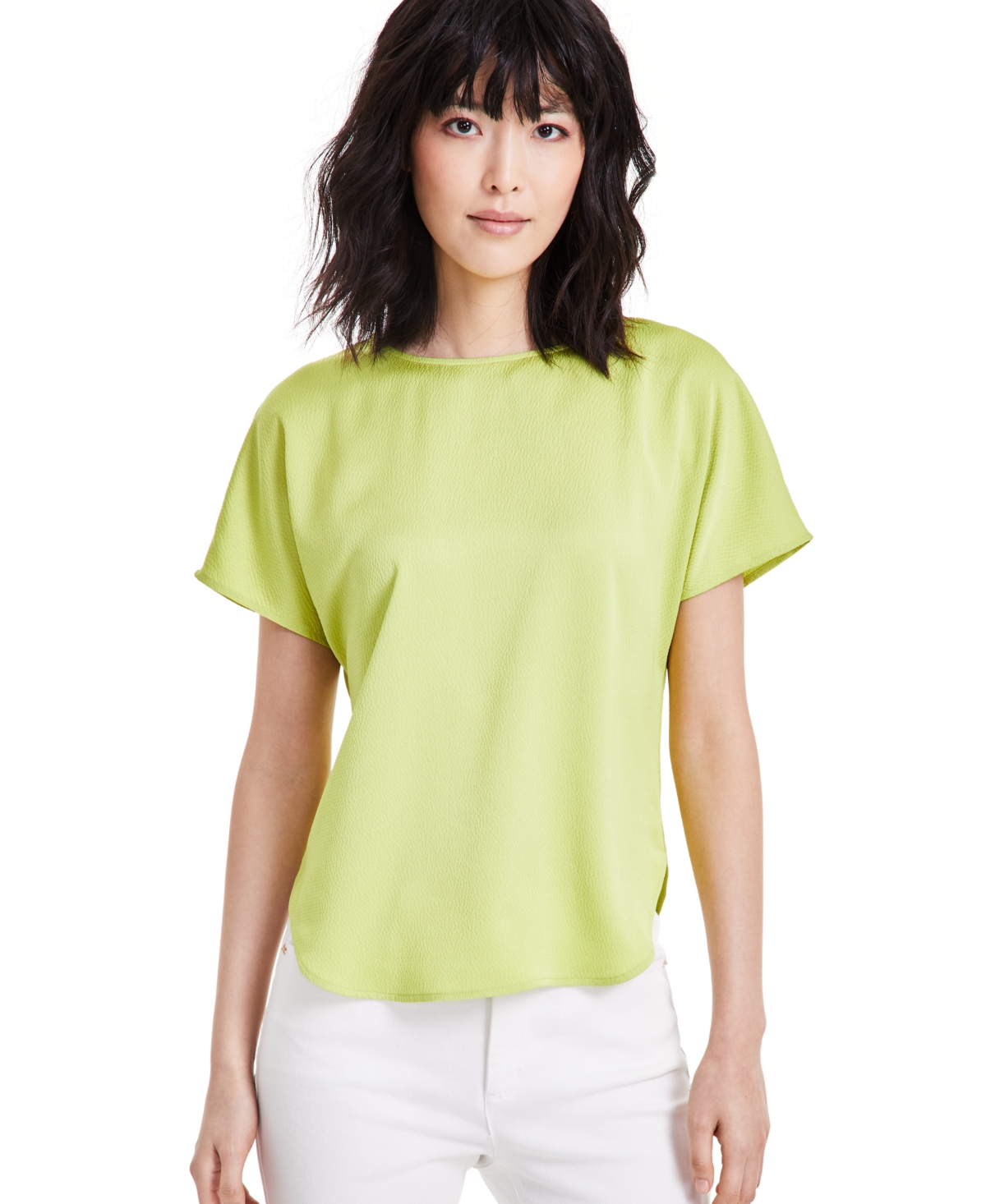 Shop Anne Klein Petite Textured Dolman-sleeve Boat-neck Top In Sprout