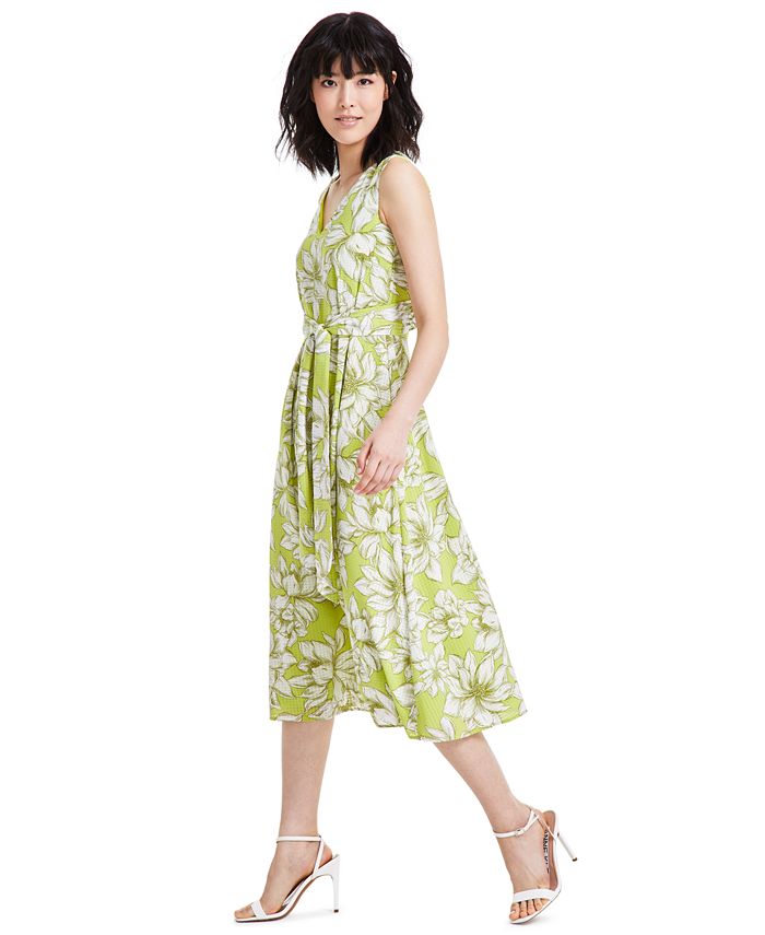 Anne Klein Women's Printed Belt-Tie Midi Dress