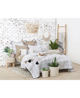 Barton Dune Onyx White Sand Beige Striped Throw Pillow, 14" x 22" w/ Tassels