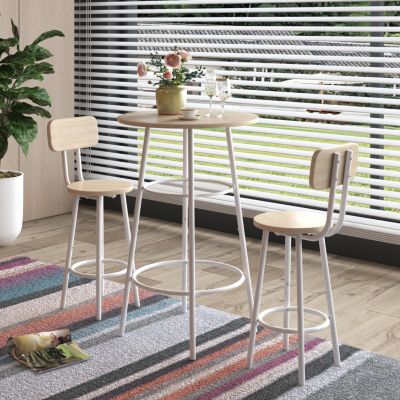 Bar Table, Equipped With 2 Bar Stools, With Backrest And Partition