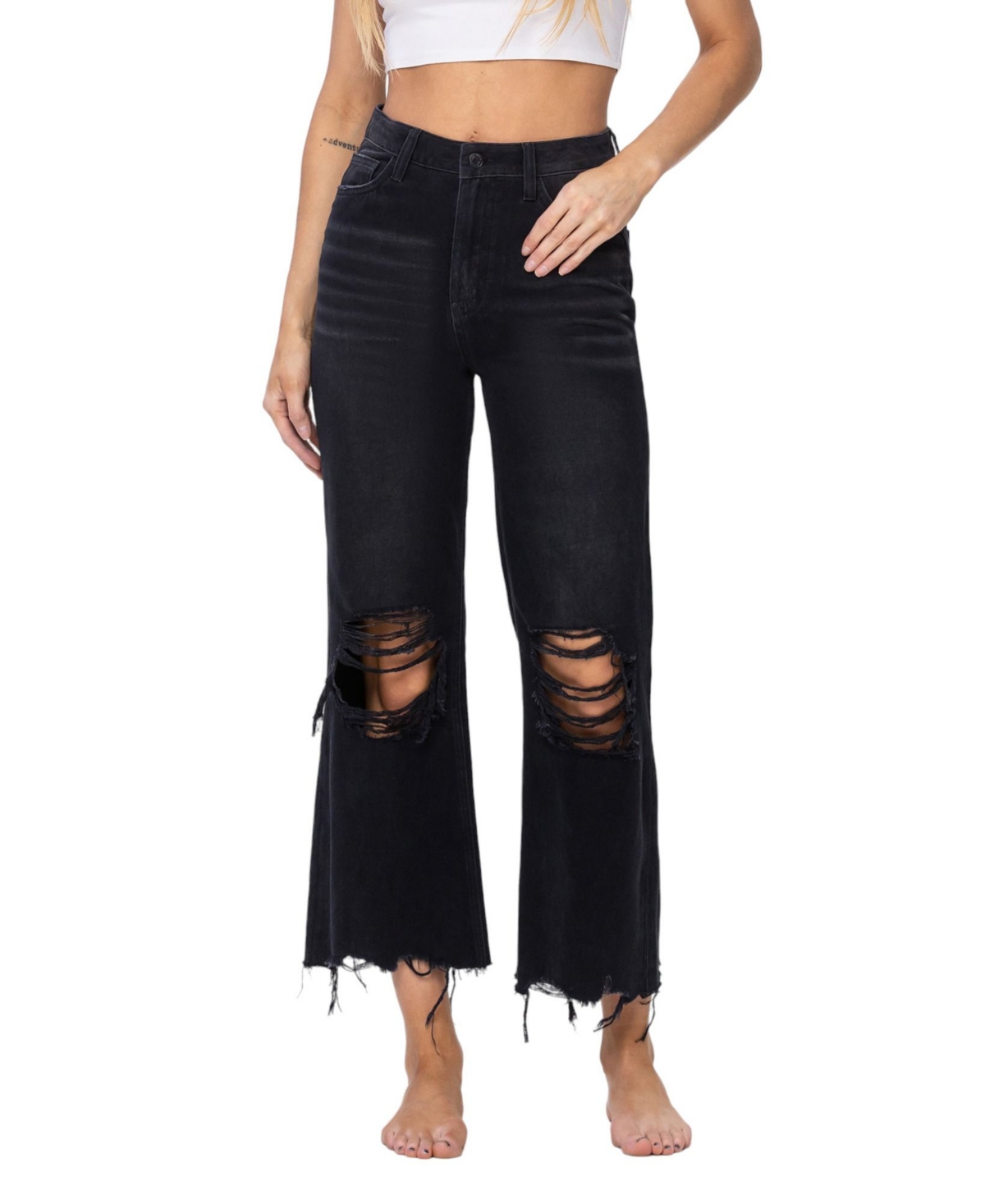 Women's Super High Rise 90's Vintage-like Cropped Flare Jeans - Black